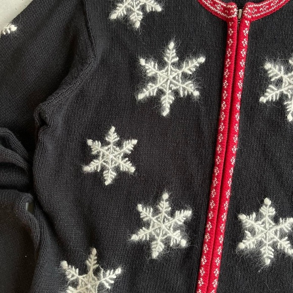 Paul Harris Design Black Knit Red Trim Knit Cardigan  Embroidered Snowflakes M - Picture 5 of 7